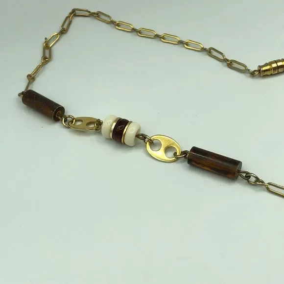 VINTAGE Gold Tone Tassel Beaded Pendant Retro Necklace, Disco Party Studio 54 - Picture 14 of 16